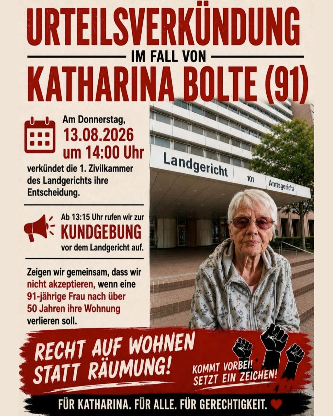Einladung zu einer Kundgebung anlässlich einer Urteilsverkündigung am 13.08.2026