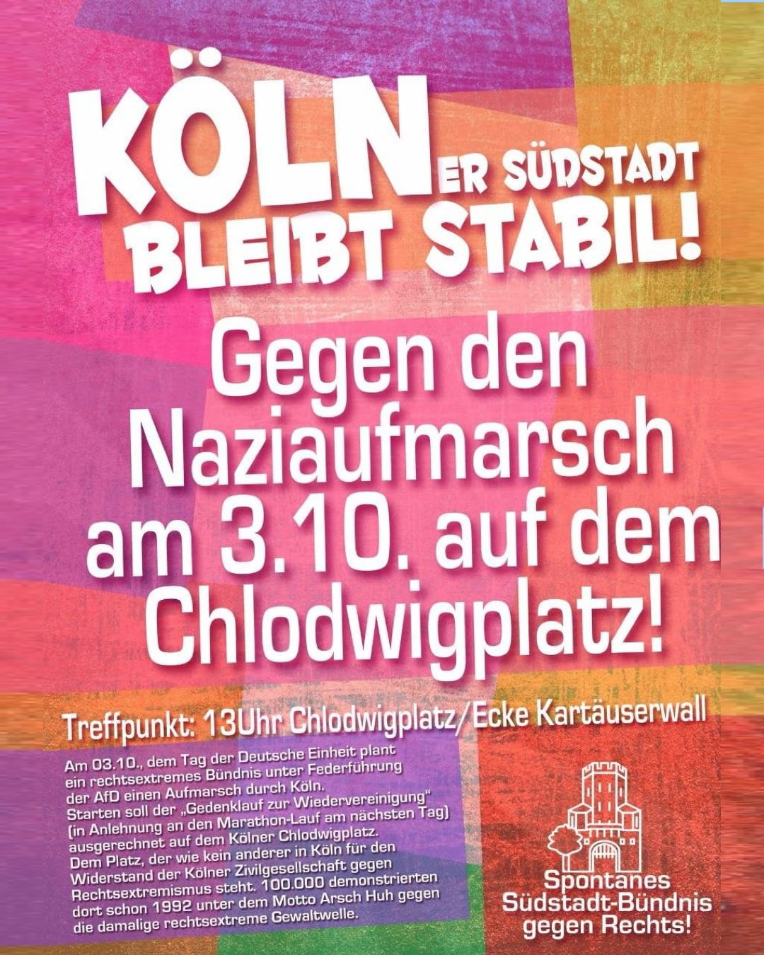 Aufruf gegen NaziAuflauf am 3.10.2026 auf dem Chlodwigplatz